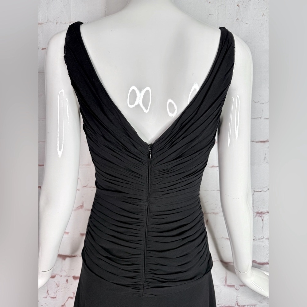 TADASHI S Petite Black Chiffon Pin Tucked Hi Lo Ruched Cocktail Party Dress - Picture 6 of 15